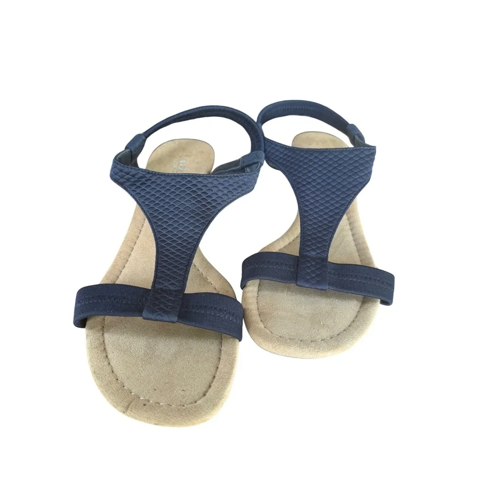 Alfani Step N Flex Womens Navy Blue Wedge Sandals T-Strap Slingback Size 9M